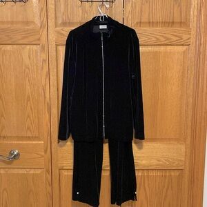 CHICOS Black Velvet Jacket w/Rhinestone Zipper & Pants sz3